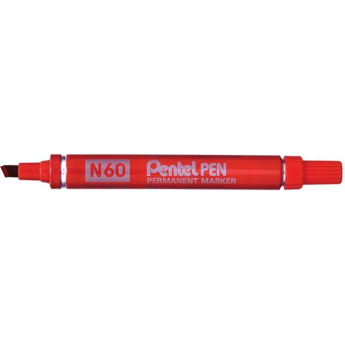 Pentel N 60 Permanentmarker Stumpfe Spitze Rot 12 Stück (12 x) (N60-B)