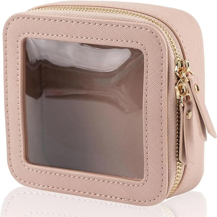 Actual product image Only-Bags.Store Mini clear make-up bag pu vegan faux leather cute small visible window storage