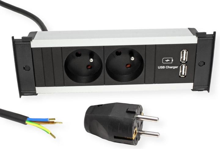 Actual product image Bachmann Kapsa S Extension cable 2 m 2 AC outputs Indoor Aluminium - Black (927.004) (2x, CEE 7/5, 2 m)