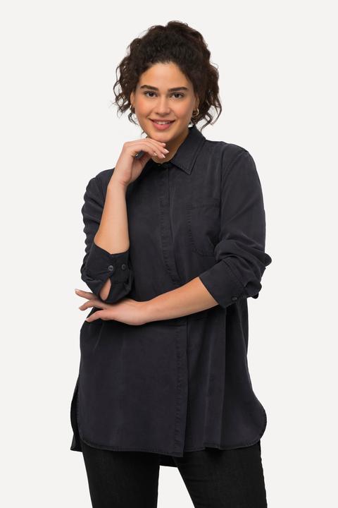 Immagine prodotto Ulla Popken Camicia di lyocell con cucitura trasversale, colletto da camicia e maniche lunghe (46, 48)
