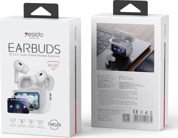 Actual product image Yesido TWS29 (ANC&ENC) Bluetooth 5.3 LCD-Kopfhörer, 360 mAh, Weiss (ANC, Wireless)