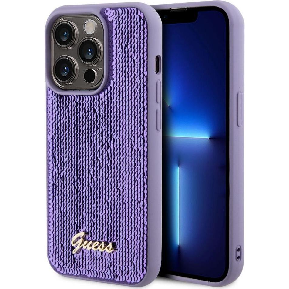 Guess GUHCP14LPSFDGSU iPhone 14 Pro 6.1" fioletowy/purple hardcase Sequin Script Metal (Apple iPhone 14 Pro), Smartphone...