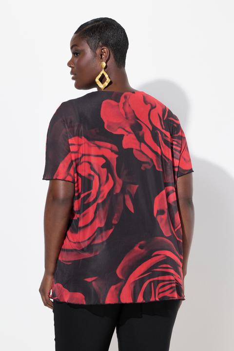 Produktbild Ulla Popken Chiffonbluse, Rosen, Oversized, Rundhals, Halbarm (46, 48)