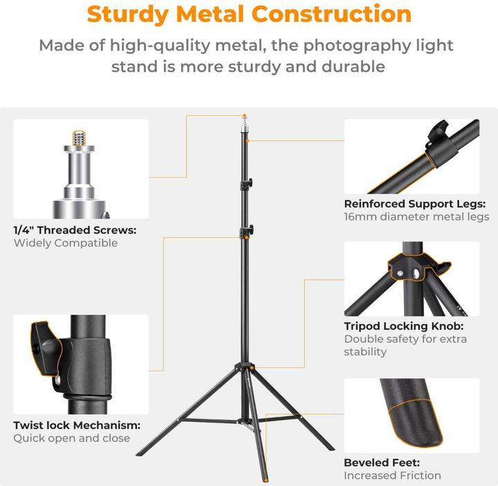 Image du produit K&F Concept Support d'éclairage photographique de 2 m, support métallique portable (Métal)