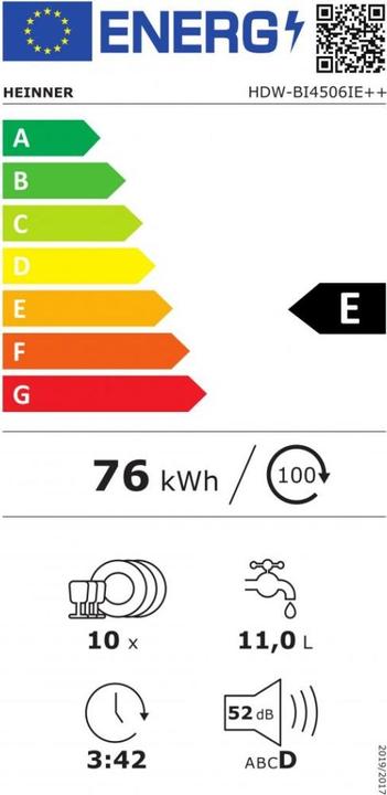 Label énergétique Heinner HDW-BI4506IE++