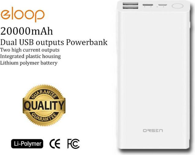 Produktbild Orsen E39 Power Bank 20000mAh Baltas (20000 mAh, 74 Wh)