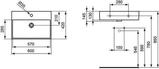 Produktbild Ideal Standard IDS Waschtisch STRADA 600x420x145mm weiss (420 mm, 600 mm)