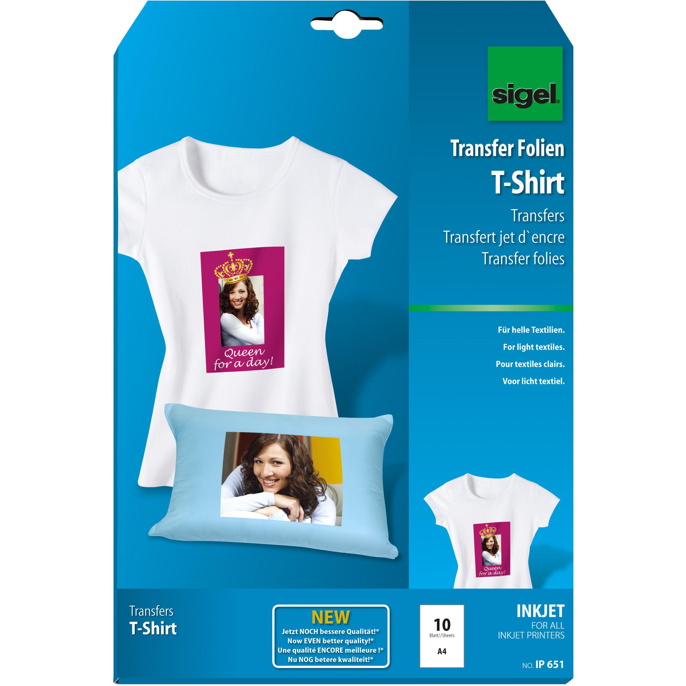 Sigel, Bastelpapier, Inkjet Transfer Folien für T-Shirts (197 g/m², 10 x)