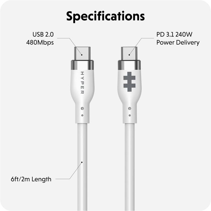 Actual product image Targus 2M Silicone 240W USB-C Charging Cable - (2 m, USB 3.2 Gen 1, 240 W)
