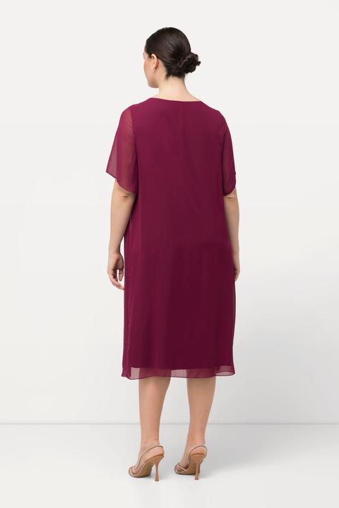 Produktbild Ulla Popken Chiffonkleid, Schmucksteine, A-Linie, Rundhals, Halbarm (46, 48)