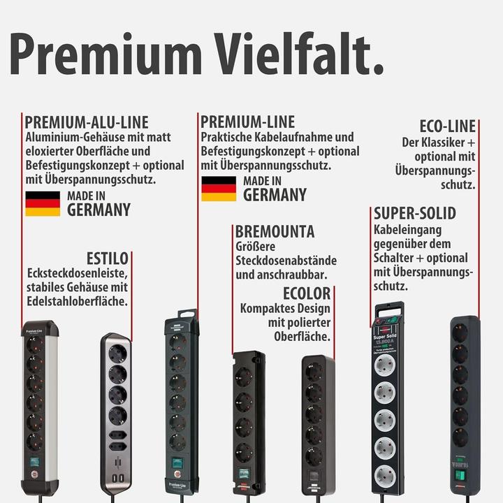 Produktbild Brennenstuhl Premium-Line 5-fach Steckdosenleiste mit Überspannungsschutz 61,0 cm schwarz (5x, CEE 7/3, 3 m)