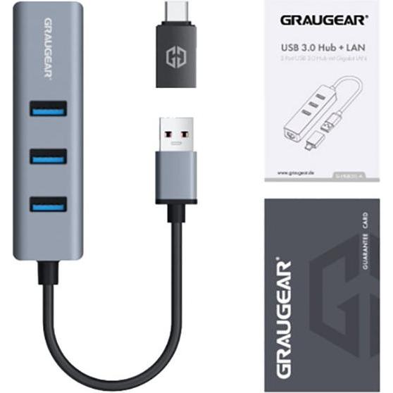 Thumbnail - Graugear G-HUB31L-AC (USB-A, 3 Ports), Dockingstation + USB Hub, Schwarz