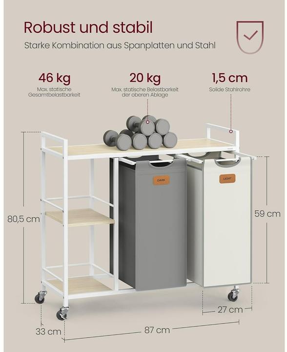 Image du produit Vasagle Wäschekorb mit 2 Fächern 100 l, Beige/Grau/Weiss (100 l)