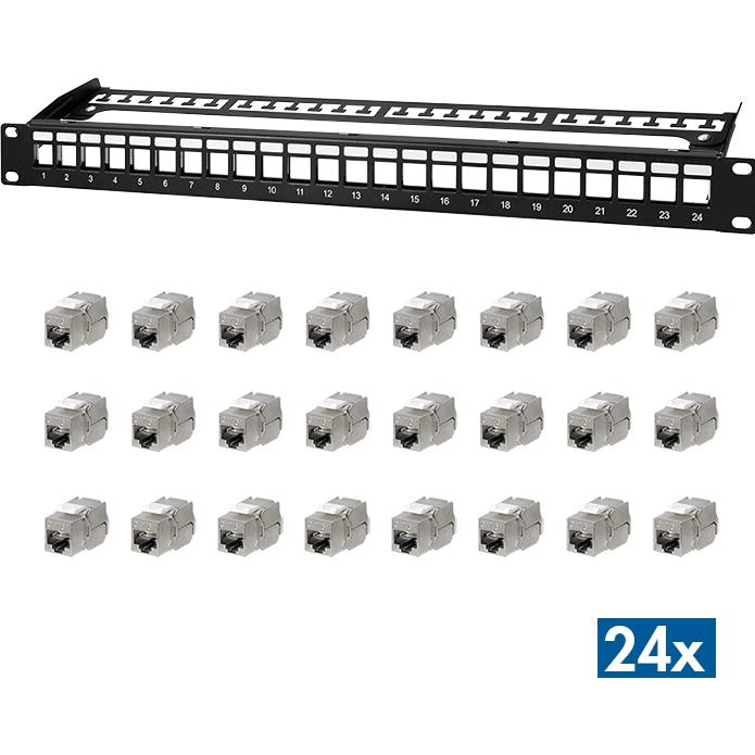 LogiLink Modulares 24-Port Cat.6A Keystone Patchpanel, 1 HE, 19" Einbau, PrimeLine, Accessori per server