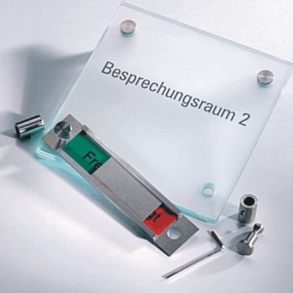 Thumbnail - Ultradex, Informationsschild, Rot/Grün-Anzeige Serie Skyline B170xH25mm Edelstahl mit Schieber