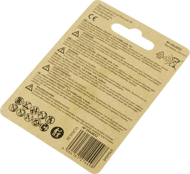 Actual product image Voltcraft CR2450 Button cell CR 2450 Lithium 580 mAh 3 V 4 pcs. (4 pcs., CR2450, 580 mAh)