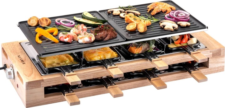 KLAMER Raclette 8 Personen 1500W Raclette Grill mit Holzgestell