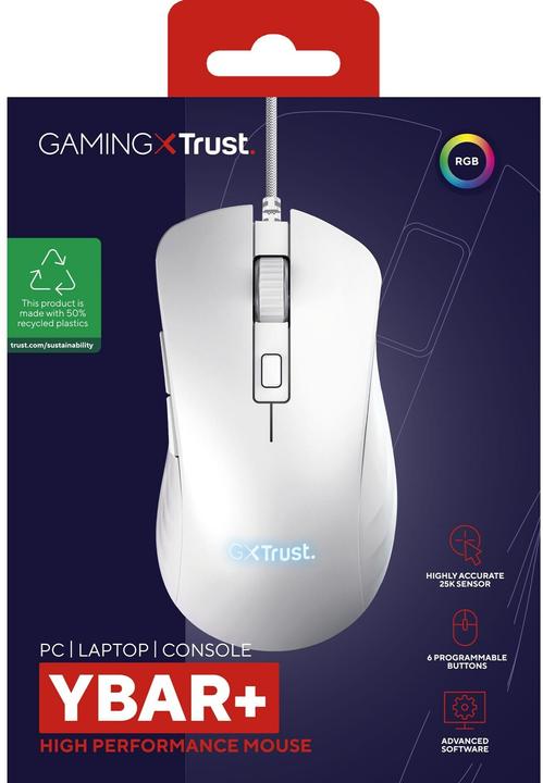 Actual product image Trust Gxt924w Ybar+ Gaming Mouse White (Cable)