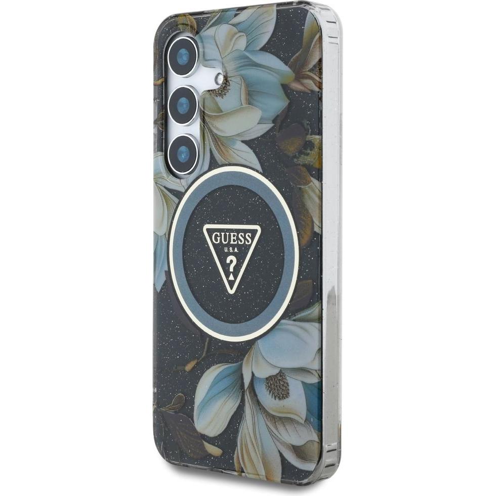 Thumbnail - Guess Etui Glitter Flowers Triangle Buttons MagSafe do Samsung Galaxy S25 czarny (Samsung Galaxy S25), Smartphone Hülle,...