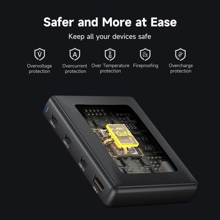 Produktbild FoneKit PD 140W Wall Charger, 3 x USB-C + 1 x USB-A, black (140 W, 4 Ports)