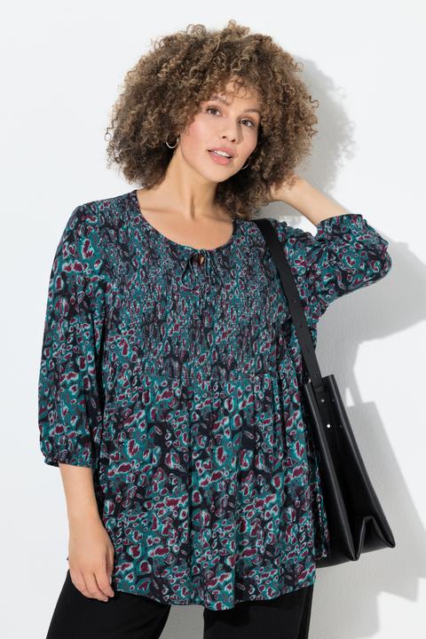 Immagine prodotto Ulla Popken Smokbluse, Leomuster, A-Linie, Rundhals, 3/4-Arm (54)