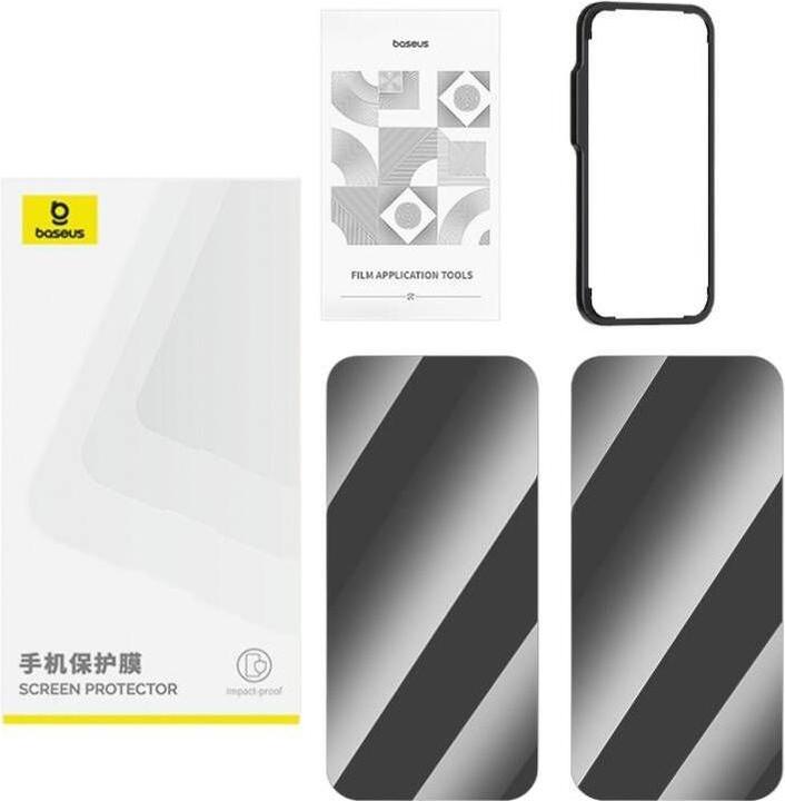 Immagine prodotto Baseus Vetro temperato Privacy Superior per iPhone 15 + 2x kit di pulizia e EasyStick (trasparente) (1 pz., Apple iPhone 15)