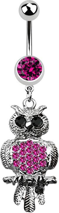 Image du produit Star Piercing Banane argent avec pendentif hibou noir fuchsia (sans laiton, Acier chirurgical 316L)