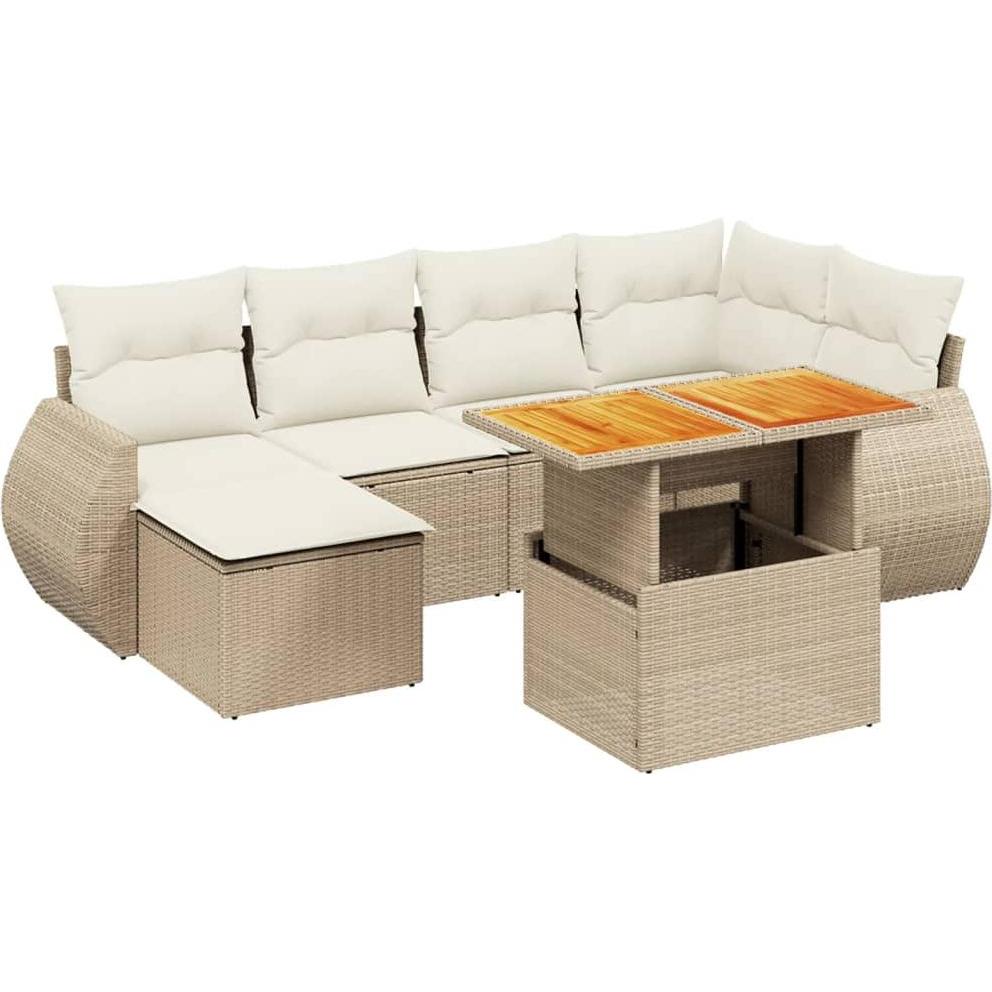 VidaXL, Gartenlounge, Gartenmöbel Sofa Garnitur Lounge Sitzgruppe 7-tlg. Beige Poly Rattan