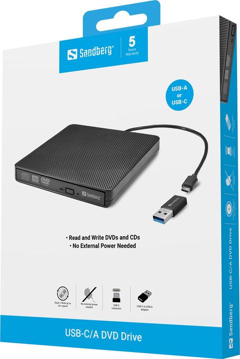 Actual product image Sandberg USB-C/A DVD Drive (DVD writer)
