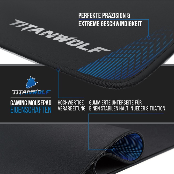 Produktbild Titanwolf Gaming Mauspad, XXL Speed Gaming Mausmatte / Extragrosse Fläche von 900 x 400mm, Logo (Wide)