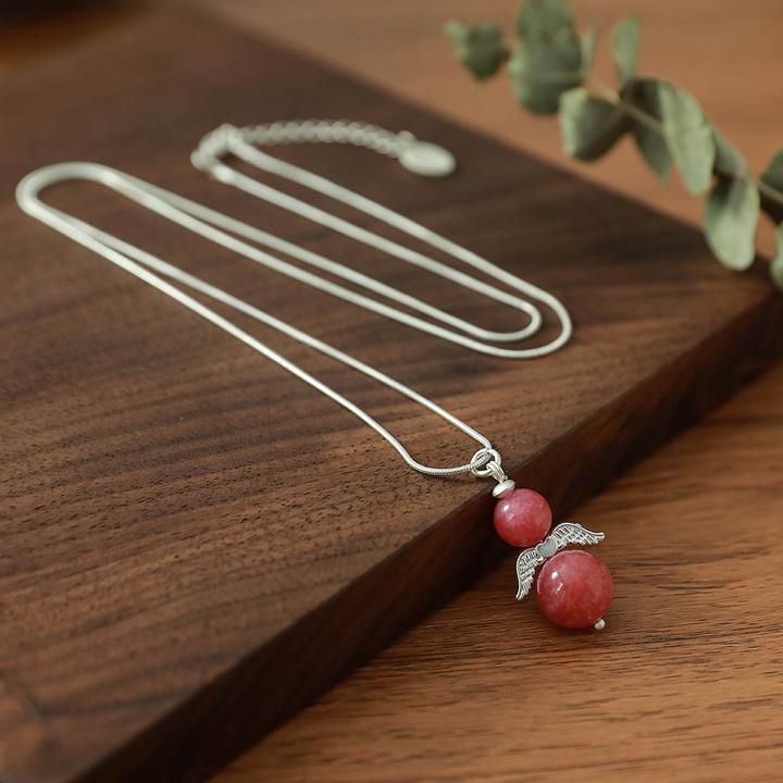 Actual product image Andreani Necklace with small angel pendant made of genuine red agate (Red)