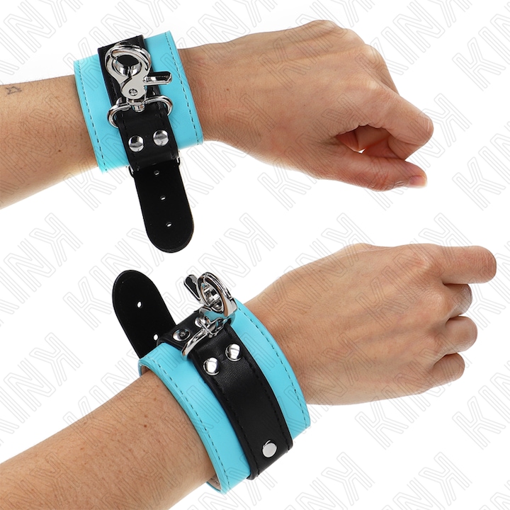 Actual product image Pipedream KINK - PREMIUM LOCKABLE WRIST CUFFS BLACK/BLUE ADJUSTABLE 21-28 CM X 5,5 CM