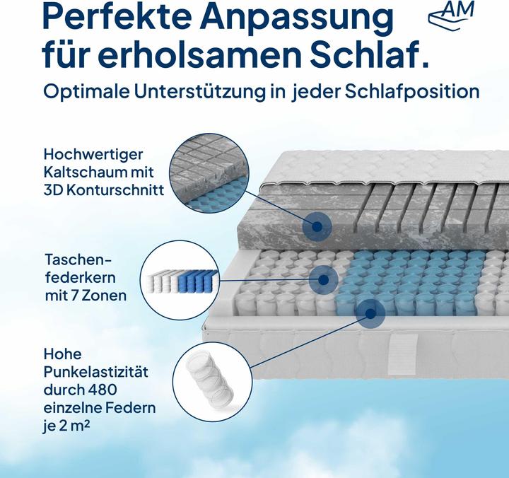 Immagine prodotto AM Qualitätsmatratzen 3D Deluxe 7-Zonen Taschenfederkernmatratze (160 x 200 cm, Nucleo della molla)