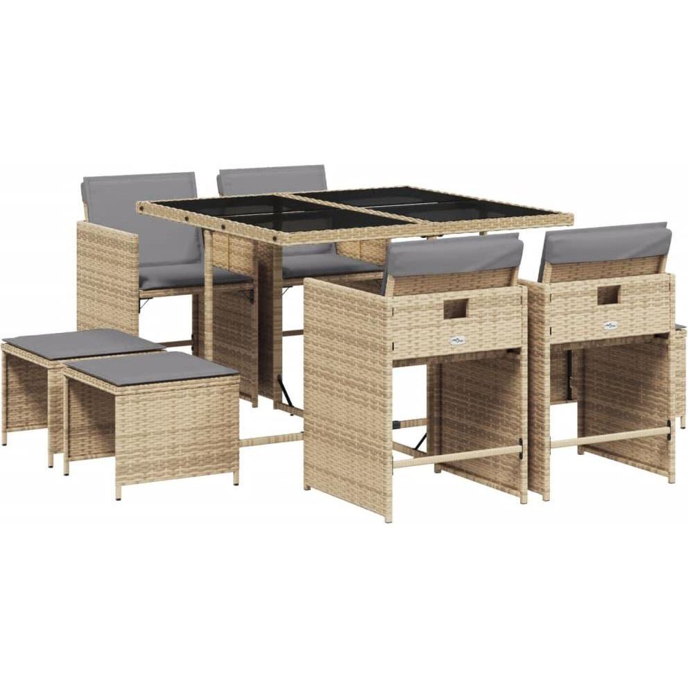 VidaXL, Gartentisch + Balkontisch, Gartenmöbel Essgruppe Gartengarnitur 9-tlg. Beigemischung Poly Rattan (110 cm)