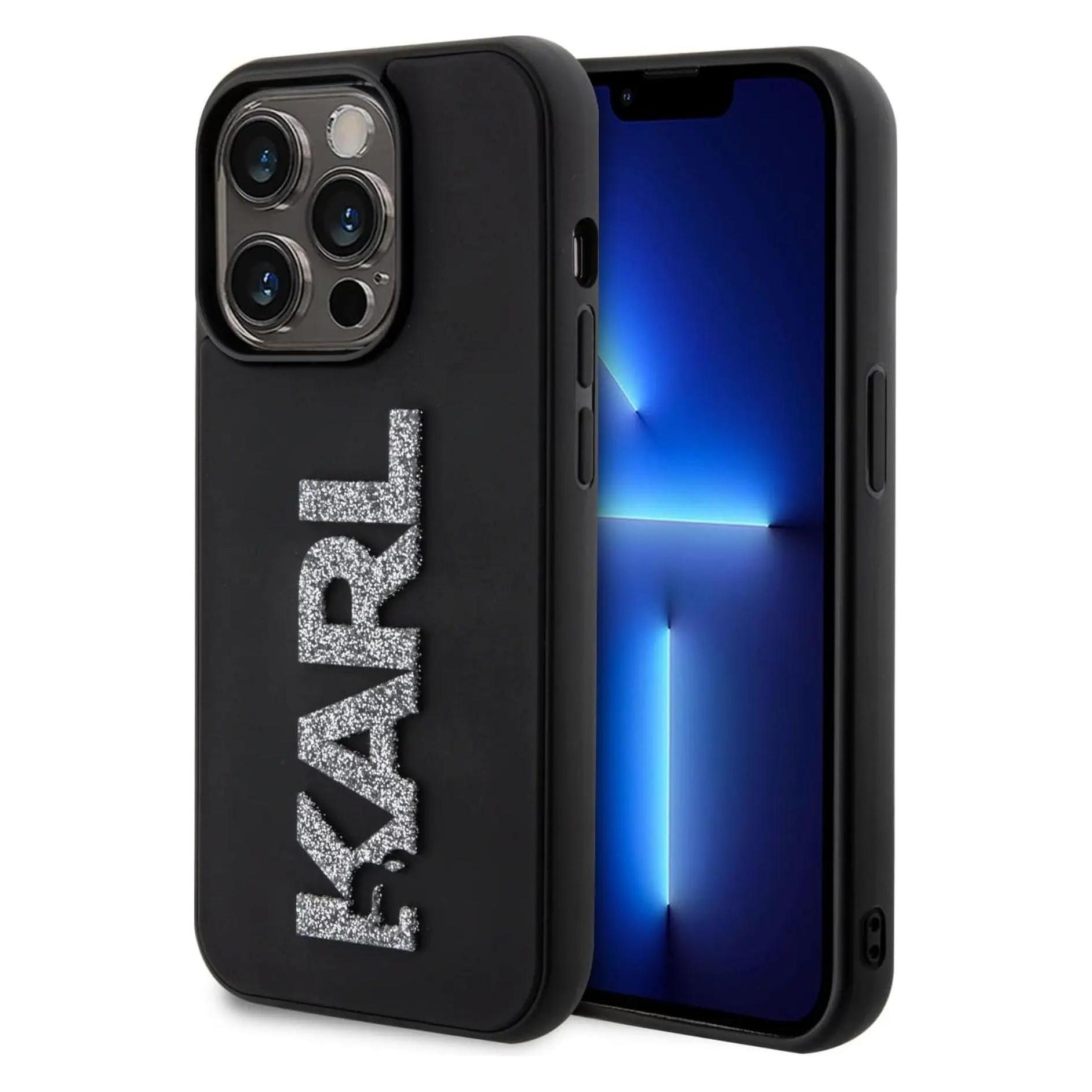 Karl Lagerfeld KLHCP15X3DMBKCK IPhone 15 Pro Max 6.7" Czarny/black Hardcase 3D Rubber Glitter Logo (Apple IPhone 15 Pro Max), Smartphone Hülle,