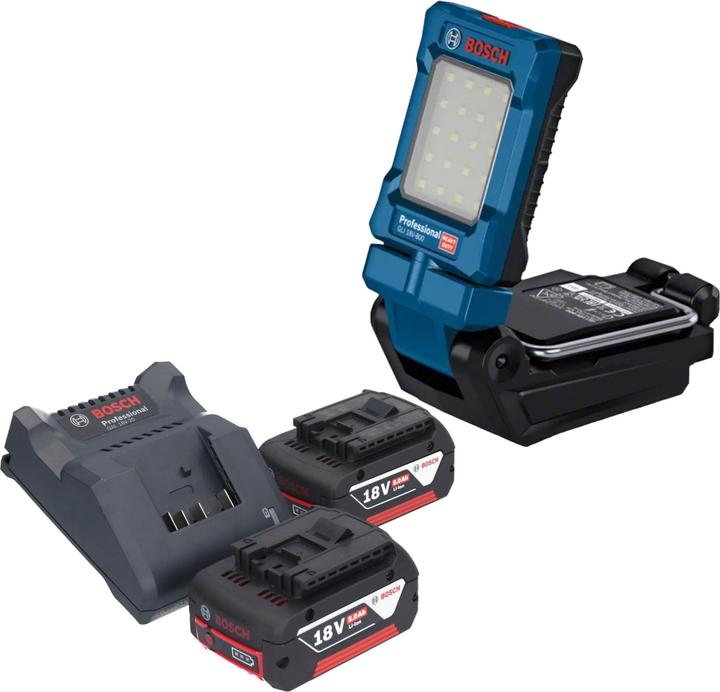 Batterie Li-Ion 5000 mAh, 1x Bosch GAL 18V-20 chargeur de batterie, 5,0 Ah, 1x Bosch GLI 18V-800 Professional lampe sans fil, 2x Bosch GBA 18 Volt