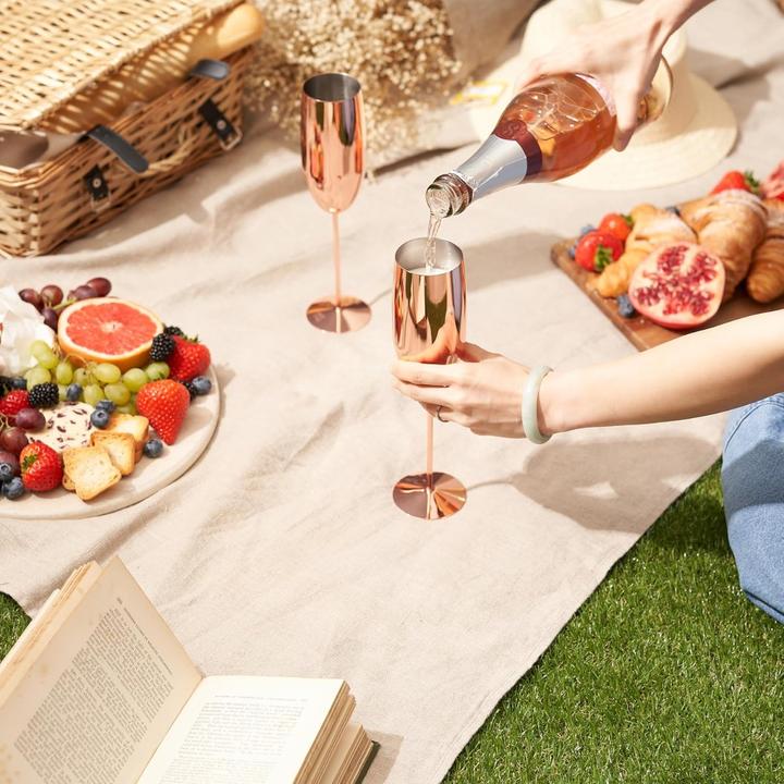 Image du produit Oak & Steel Lot de 2 flûtes à champagne en acier inoxydable or rose (28.50 cl, 2 Verres, Flûtes à champagne)