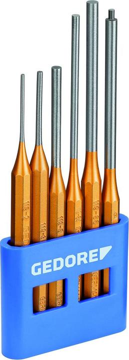 Image du produit Gedore Jeu de chasse-goupilles avec support PVC, 6 pièces, forme longue, acier/peinture, argent/cuivre