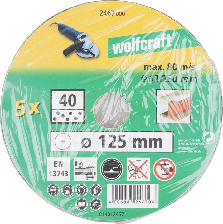Produktbild wolfcraft wolfcraft 5 Fiberschleifscheiben WS K60 ø125mm (K60)