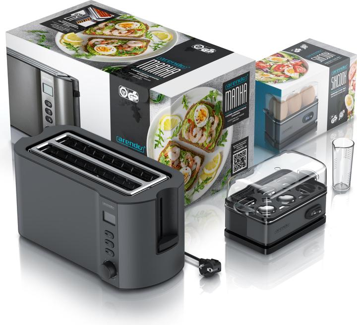 Image du produit Arendo Ensemble petit-déjeuner, grille-pain 4 tranches avec grille à brioches et cuiseur à oeufs pour 6