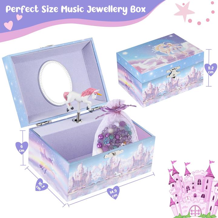 Produktbild Only-Bags.Store Schmuckkästchen mit Musikbox mit Einhorn-Schmuckset, Kinderschmuckkästchen Musik