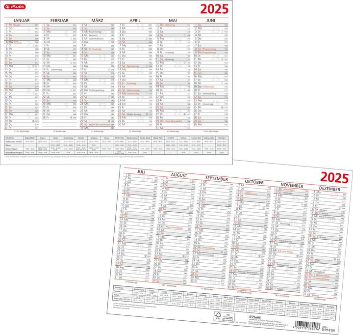 Image du produit Herlitz Calendrier A4 FSC Mix avec vacances scolaires rouge/noir (A4, Allemand)