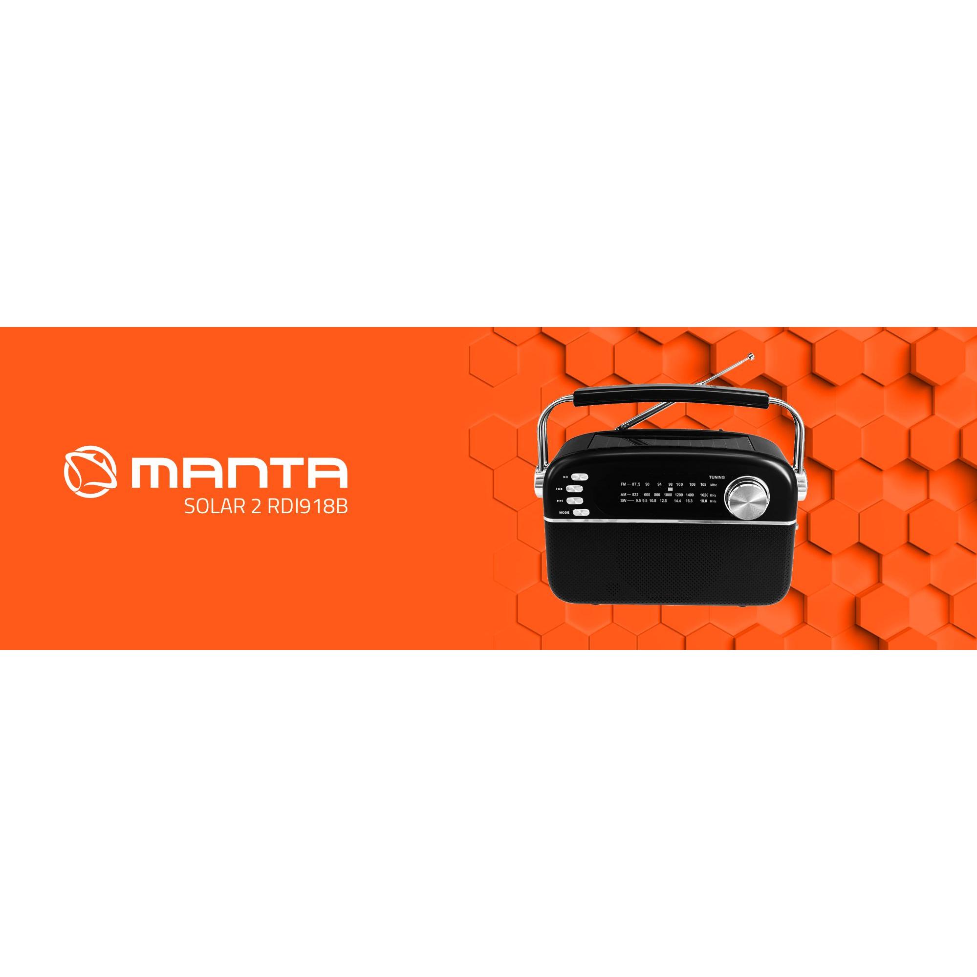 Thumbnail - Manta Tragbares FM/AW/SW-Radio mit Solarpanel (AM, FM, Bluetooth), Radio