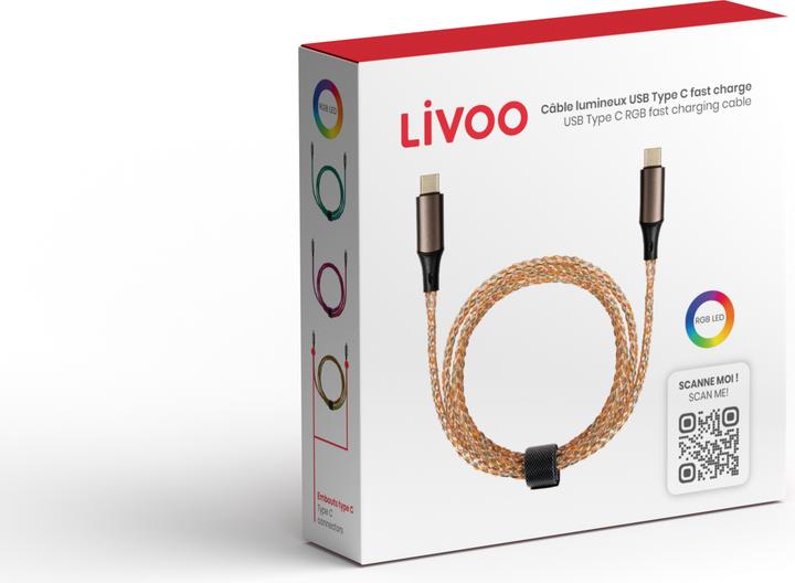 Actual product image Livoo USB C Type C RGB fast charging cable (1 m, 60 W)