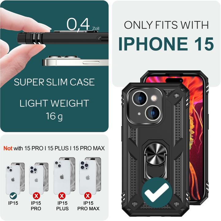 Image du produit Nalia Étui antichoc Military-Style Ring (Apple iPhone 15)