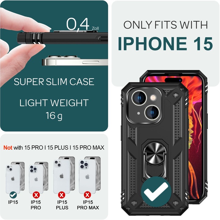 Immagine prodotto Nalia Coperchio ad anello antiurto in stile militare (Apple iPhone 15)