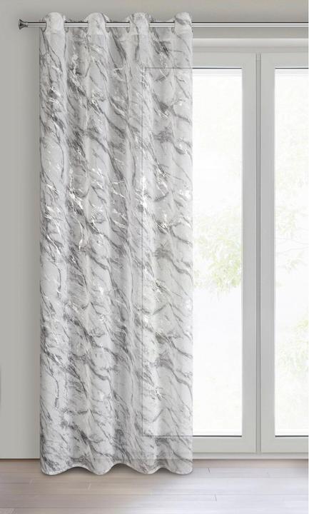 Actual product image Eurofirany Lightweight fabric curtain with silver marble pattern, white, silver-coloured, 140 x 270 cm, (140 x 270 cm)