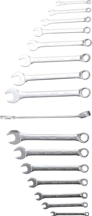 Actual product image BGS Combination Spanner Set Inch Sizes 1/4" - 1.1/4" 25 pcs. (11/32", 9/16", 19/32", 5/8", 9/32", 15/16", 3/8", 5/16", 7/8", 13/16", 3/4", 1/4", 1/2", 11/16", 7/16", 1", 25/32")