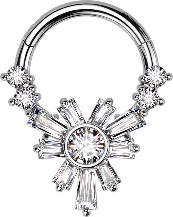 Immagine prodotto Star Piercing Anello micro segmento con cerniera in argento con quattro cristalli rotondi e fiori baquette in (Ottone, Acciaio chirurgico 316L)