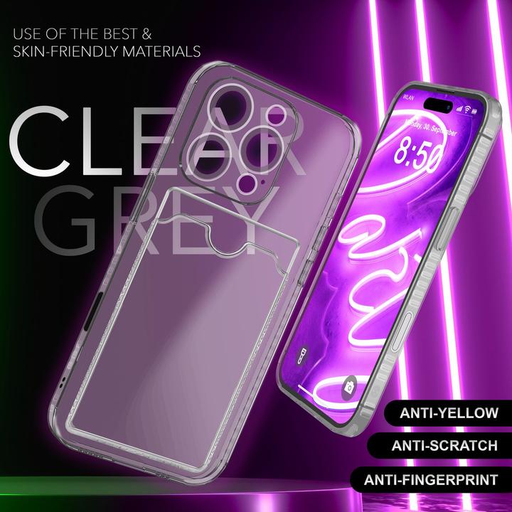 Immagine prodotto Nalia Portacarte trasparente in silicone trasparente al neon (Apple iPhone 16 Pro Max)